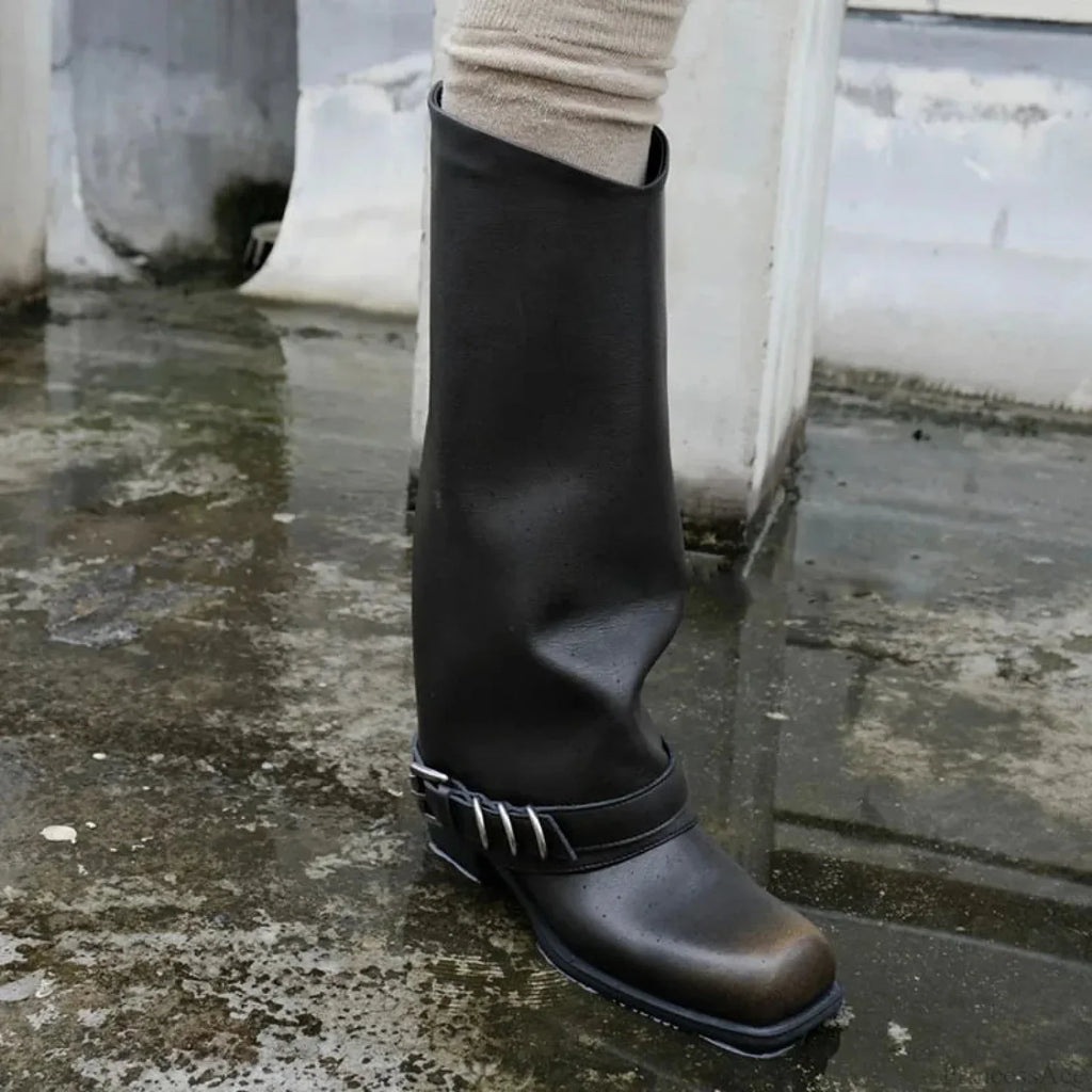 Vintage Style Ebony Thigh High Gothic Boot