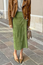 Vintage Suede High Waist Midi Pencil Skirt