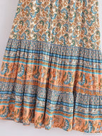 Vintage Summer Floral Print Beach Bohemian Maxi A-Line Skirt