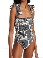Vintage Sun Sketch Print Backless Swimsuit One Piece
