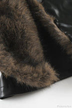 Vintage Y2K Furry Collar Leather Waist - Cinching Jacket