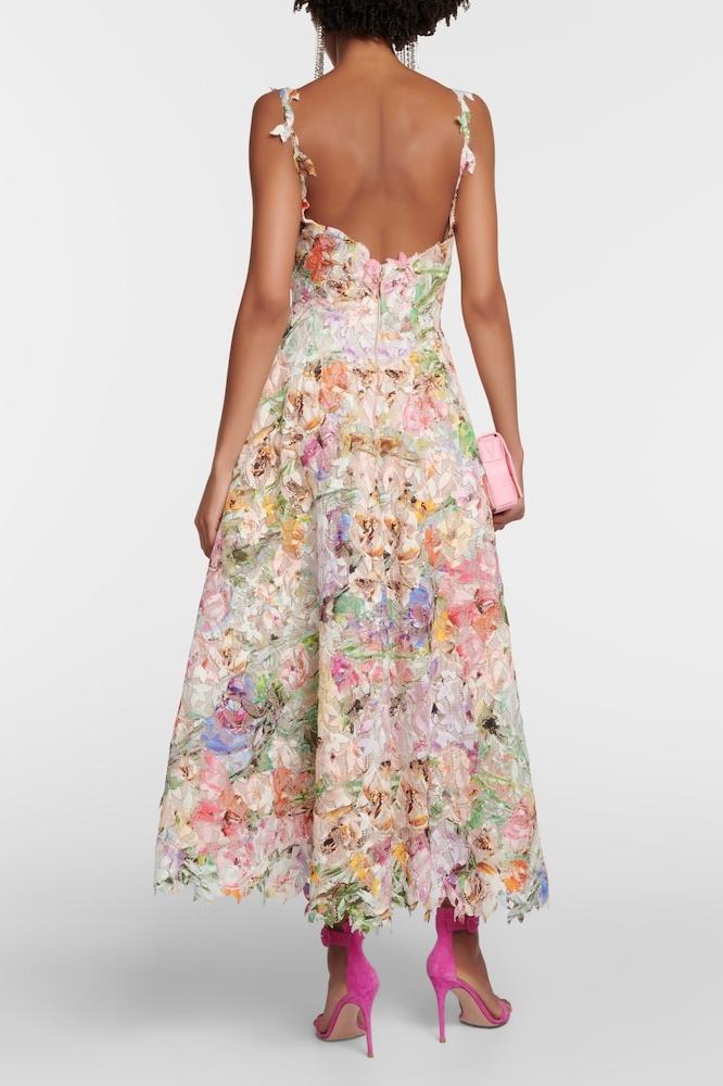 Teodora Timeless Purple Lace Midi Dress with Floral Embroidery Statement Occasion Edit