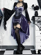 Violet Lace Cross Bodice Midi Dress