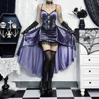 Violet Velvet Suspenders Sleek Mid-Length Dress