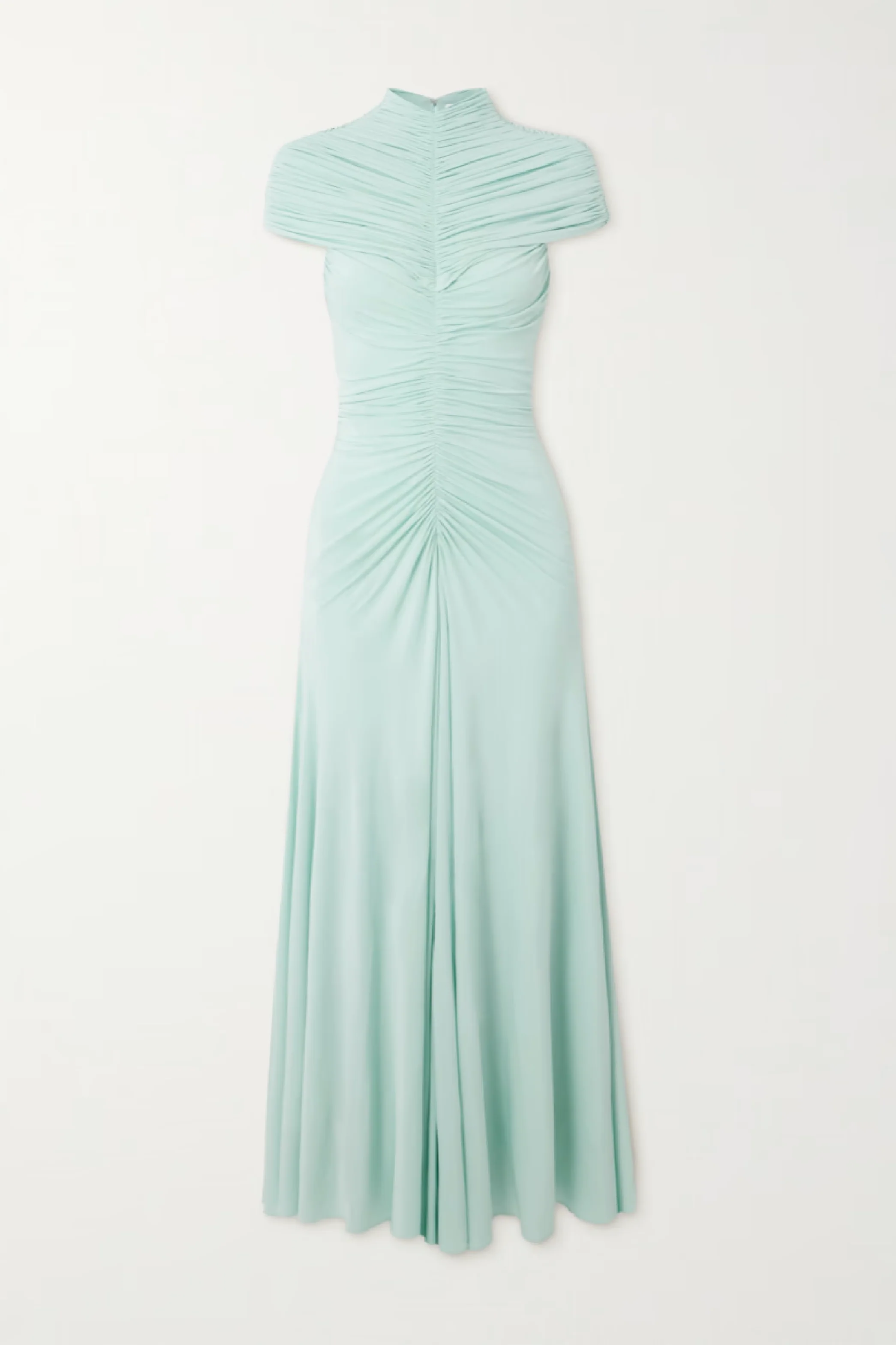 Gini Fitted Half-High Neck Pleated Maxi Dress