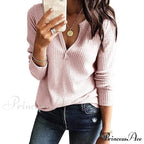 Waffle Neck Tops Knit Henley V for Women