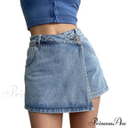 Waist A Line Denim With Light Wash Two Piece Design Chic Slimming Short