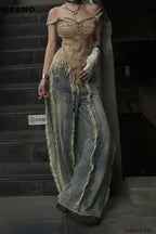 Washed Baggy Vintage Tassel Jeans