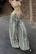 Washed Baggy Vintage Tassel Jeans