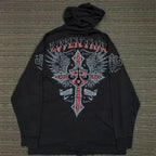 Washed Gothic Letter Zipper Hoodie