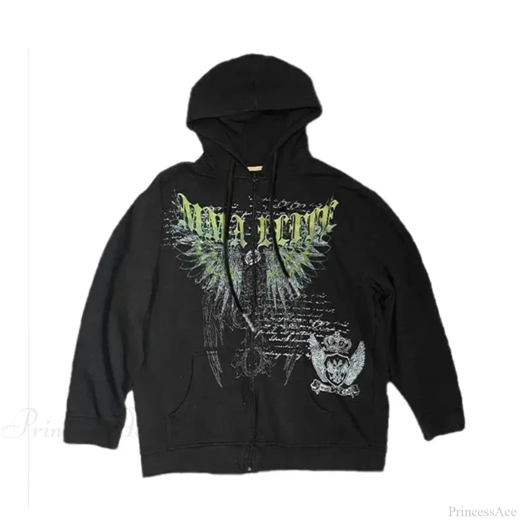 Washed Gothic Letter Zipper Hoodie
