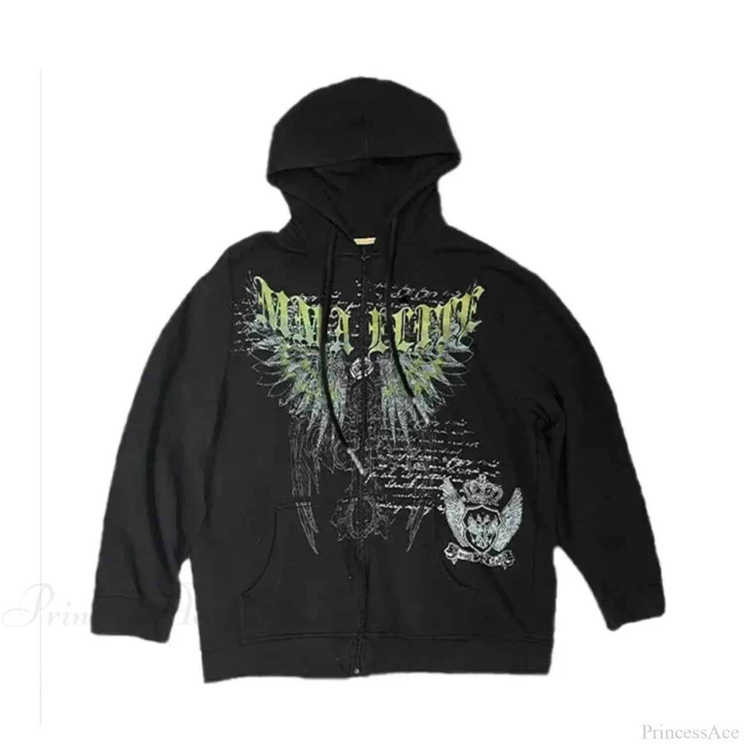 Washed Gothic Letter Zipper Hoodie