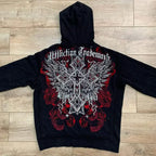 Washed Gothic Letter Zipper Hoodie