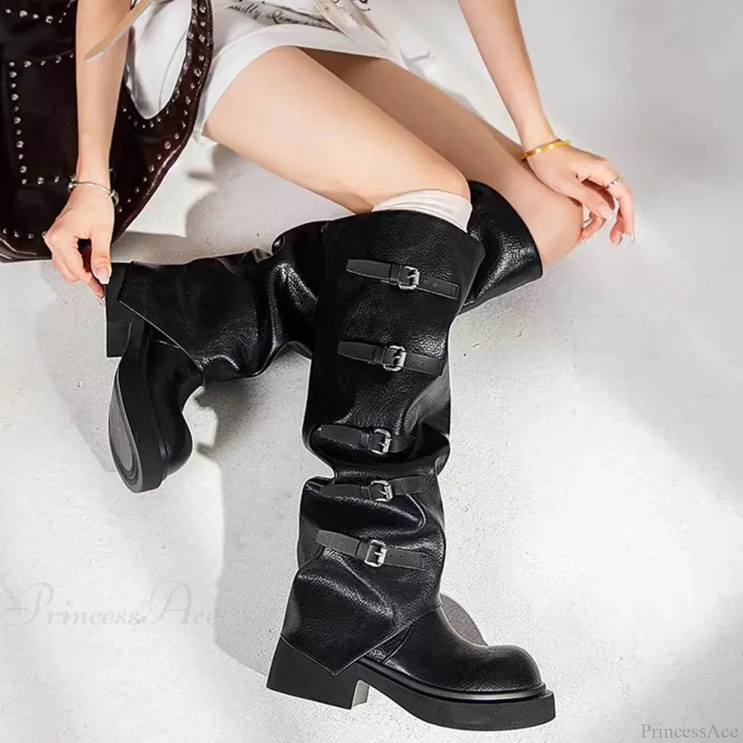 Wasteland Antique Y2K Dark Knee High Motorcycle Boot