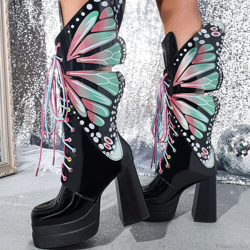 Water-resistant Stage Chunky Heel Mid-Calf Boot