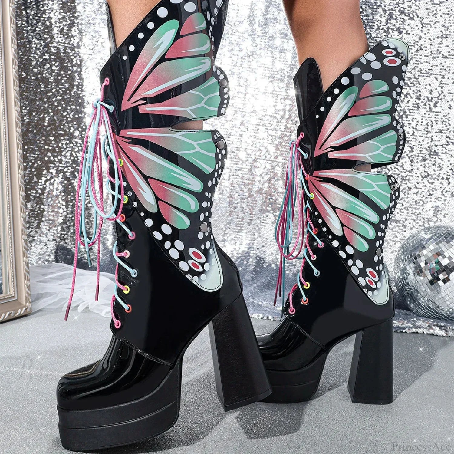 Water-resistant Stage Chunky Heel Mid-Calf Boot
