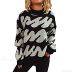 Wave Stripe Print Crew Neck Warm Sweater