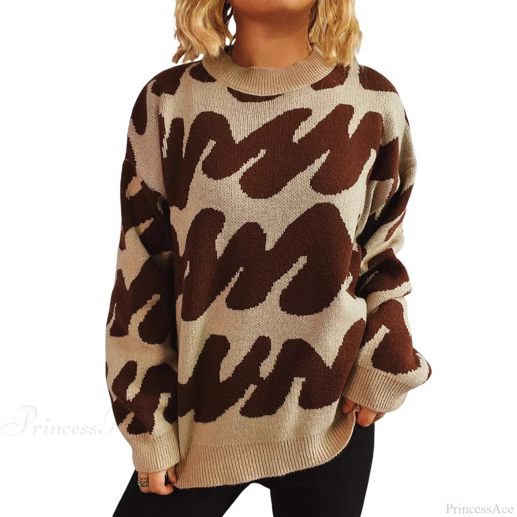 Wave Stripe Print Crew Neck Warm Sweater