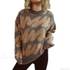 Wave Stripe Print Crew Neck Warm Sweater