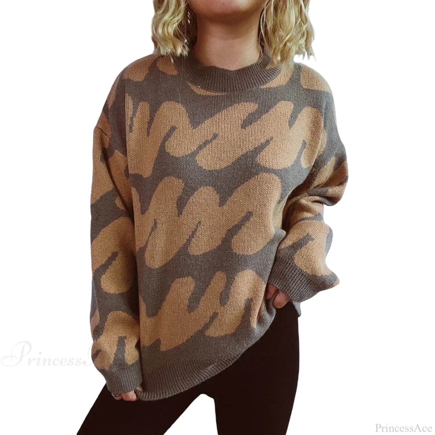 Wave Stripe Print Crew Neck Warm Sweater