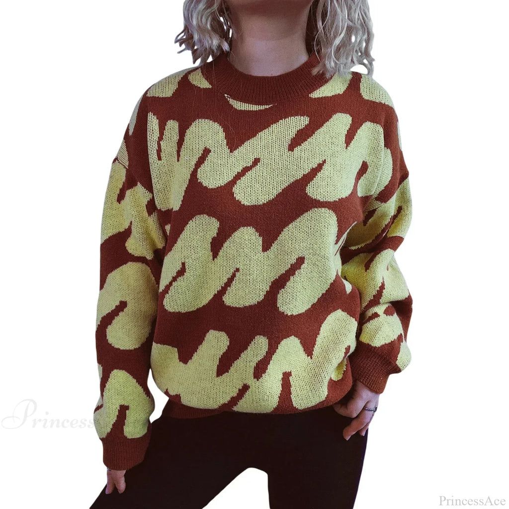 Wave Stripe Print Crew Neck Warm Sweater