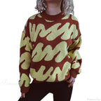 Wave Stripe Print Crew Neck Warm Sweater