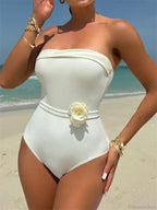 White Black 3D Flower One Piece Swimsuit
