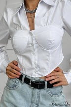 White Cotton Collared Puff Sleeve Blouse