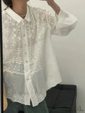 White Cotton Embroidery Lace Long Sleeve Boho Beach Blouse