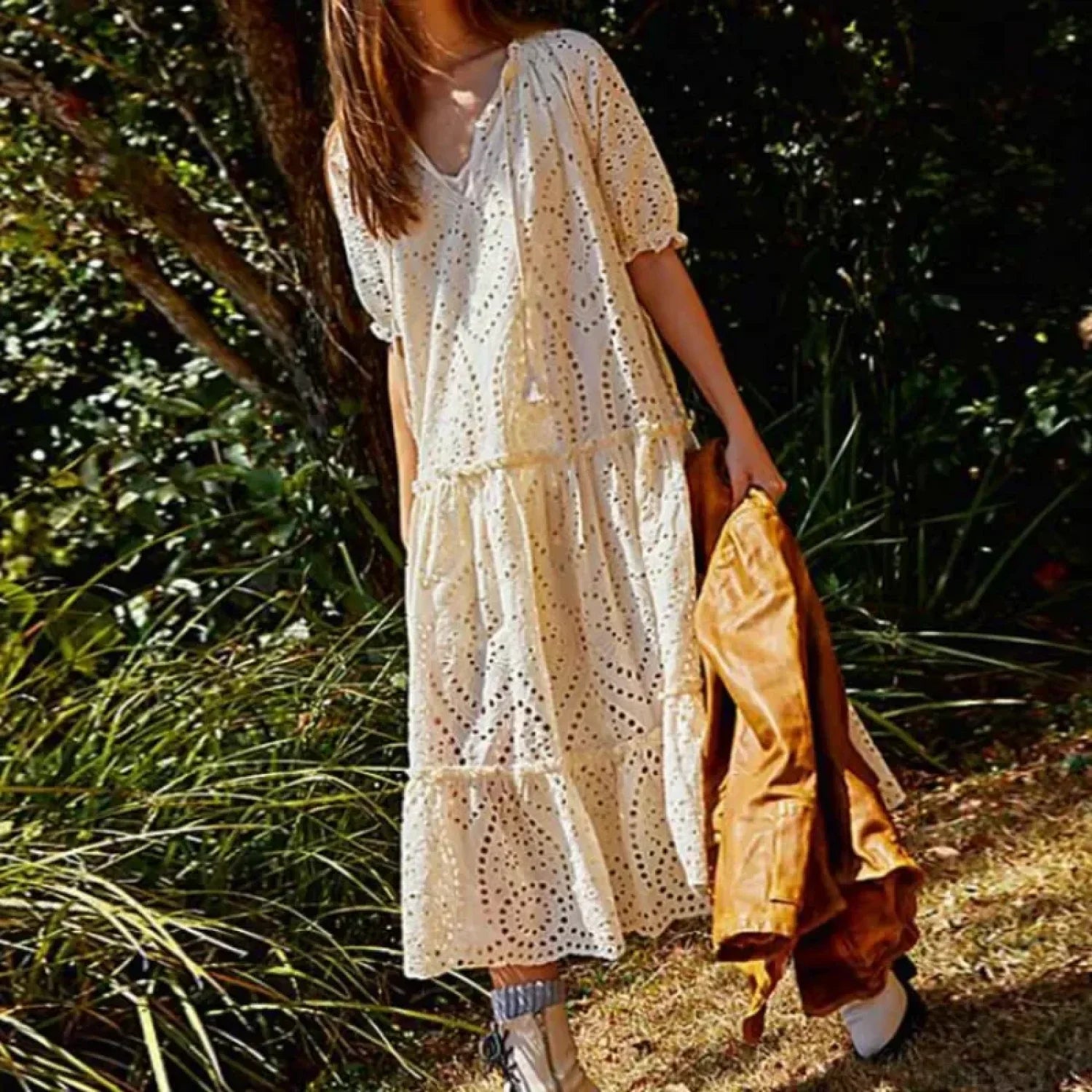 White Cotton Long Lace Dress