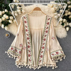 White Cotton Rayon Floral Embroidery Beach Cover up