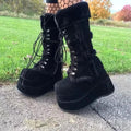White Hairy Tall Platform Chunky Heel Gothic Winter Boot
