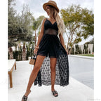 White Hollow Out Lace Strapless Sexy Split Midi Boho Dress