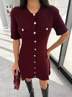 White Knit Pocket Mini Dress