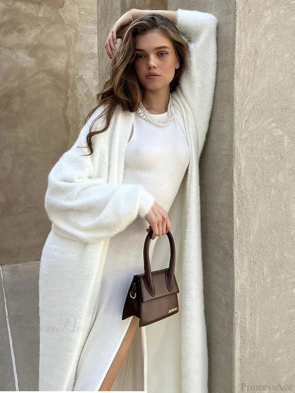 White Knitted Belted Fashion Cardigan