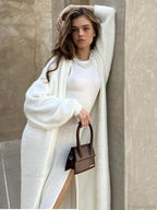 White Knitted Belted Fashion Cardigan