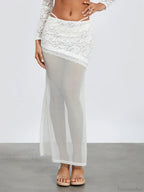 White Lace Patchwork Cropped Shrug Floral Skirt Set