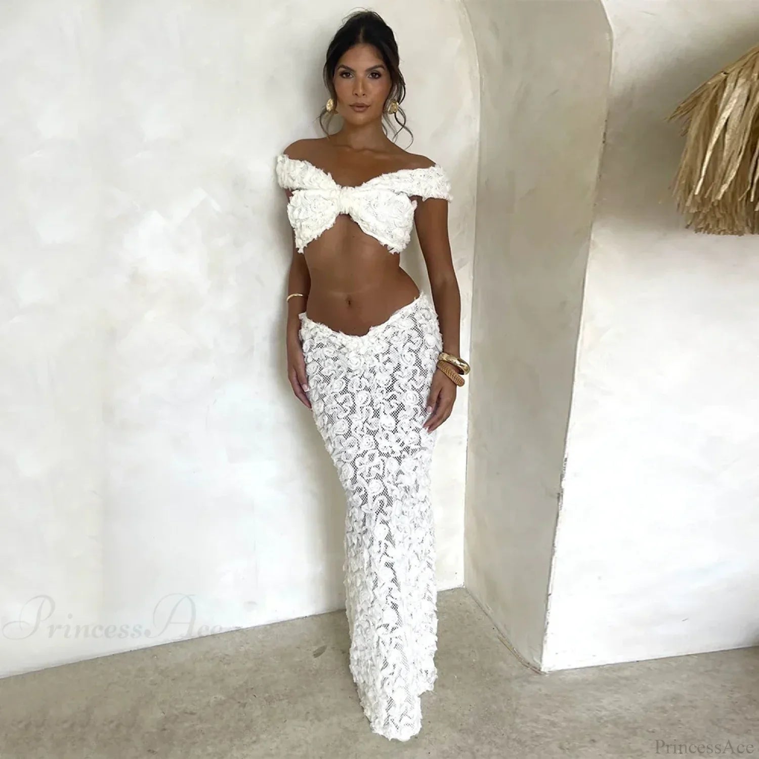 White Lace Skirt Three Piece Swimsuit