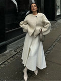 White Long Sleeve Woolen Coat