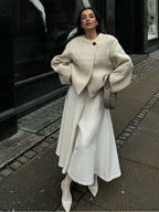 White Long Sleeve Woolen Coat