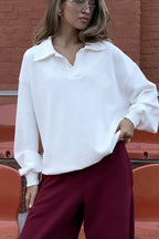 White Loose Top Elastic Red Pants Two Piece Set