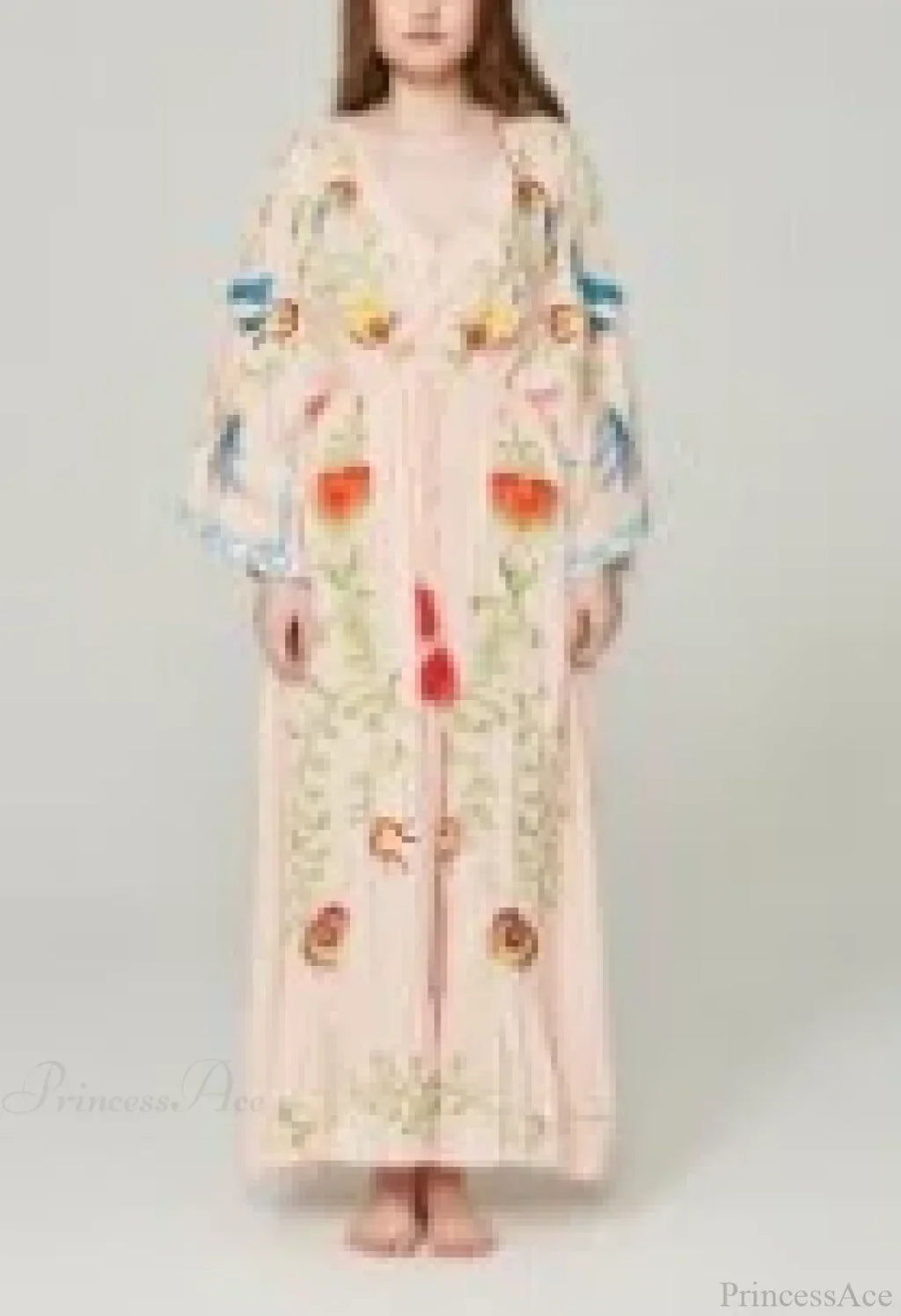 White Maxi Dress Cotton Floral Embroidery Sexy V-neck Beach Dress
