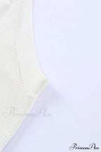 White Neck Knit Ribbed Halter Tank Cross Criss Top