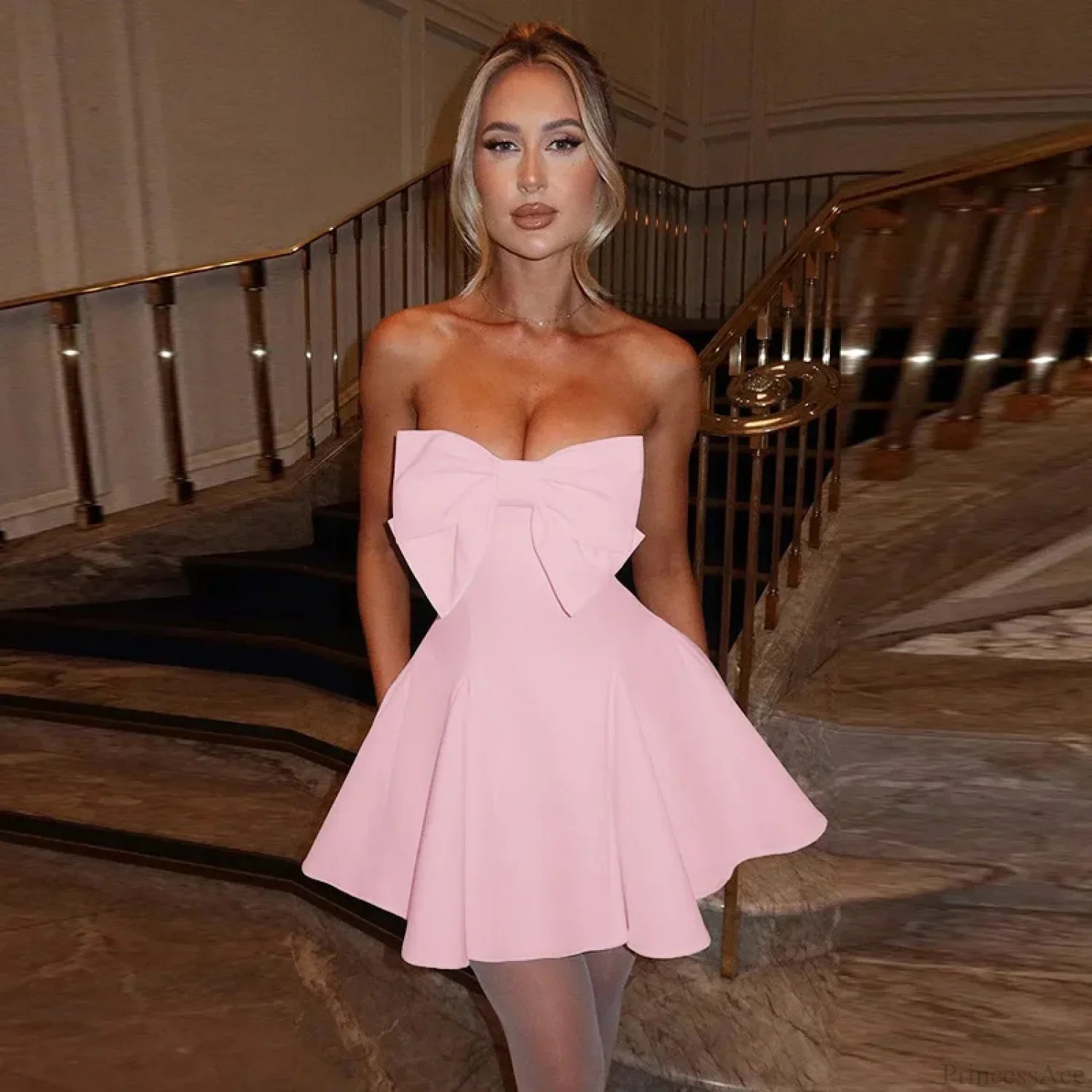 White Pearl Backless Party Dress