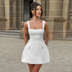 White Pearl Backless Party Dress