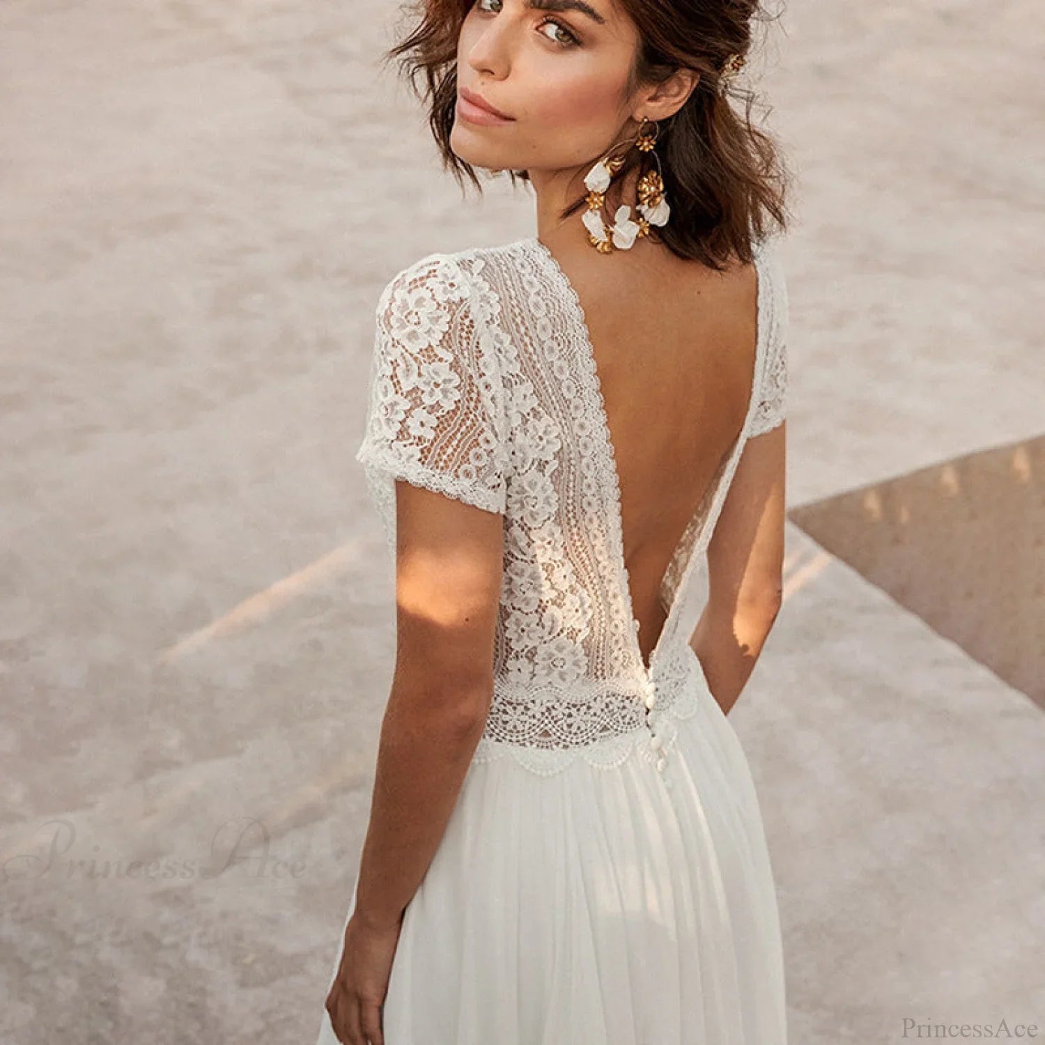 White Sheer Back Beach Wedding Dress