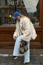 White Tip-Dyed Faux Fox Fur Mid-Length Coat