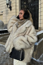White Tip-Dyed Faux Fox Fur Mid-Length Coat