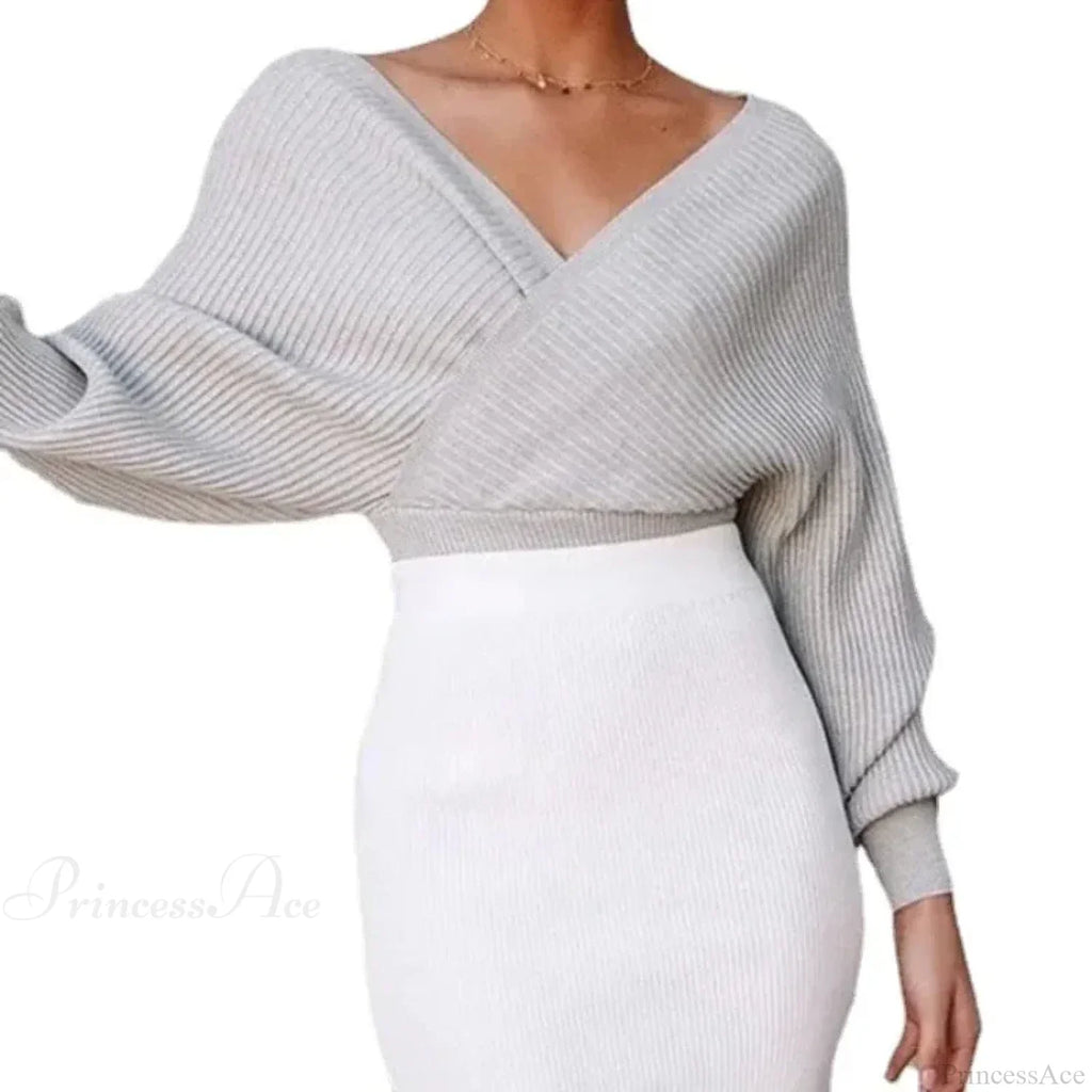 White V-neck Striped Sweater