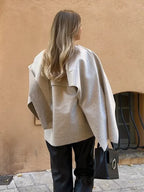 White Woolen Coat with Scarf Collar